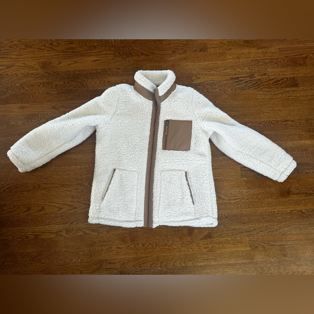 Abercrombie & Fitch Cream Sherpa Jacket with Brown Details